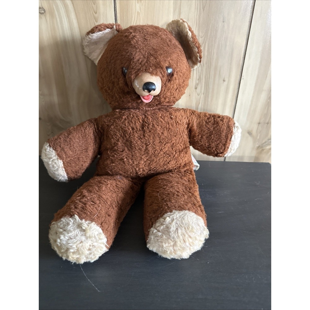 Vintage 1950s Teddy Bear Plush Toy IDEAL Toy Corp RARE HTF FAIR COND Rubber Nose